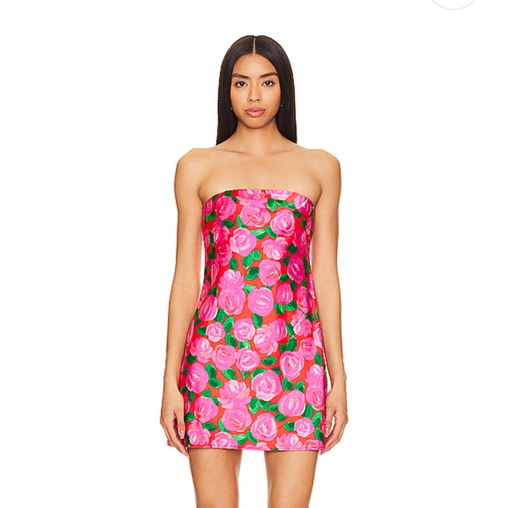 Show Me Your MuMu Strapless Floral Mini Dress in Pink and Green